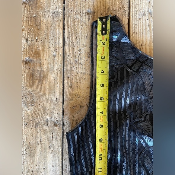 BCBGMaxAzria Black Blue Sequin Feather Hem Mini Dress XS/S Runs Big - Picture 9 of 12